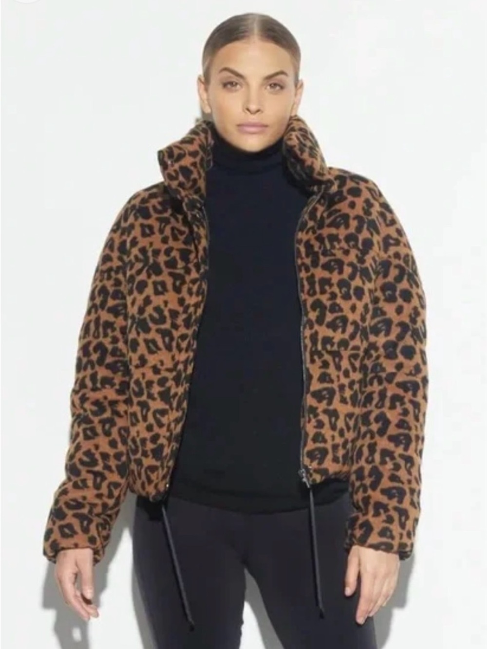 Apparis Leopard-Print Puffer Jacket in Tan and Black